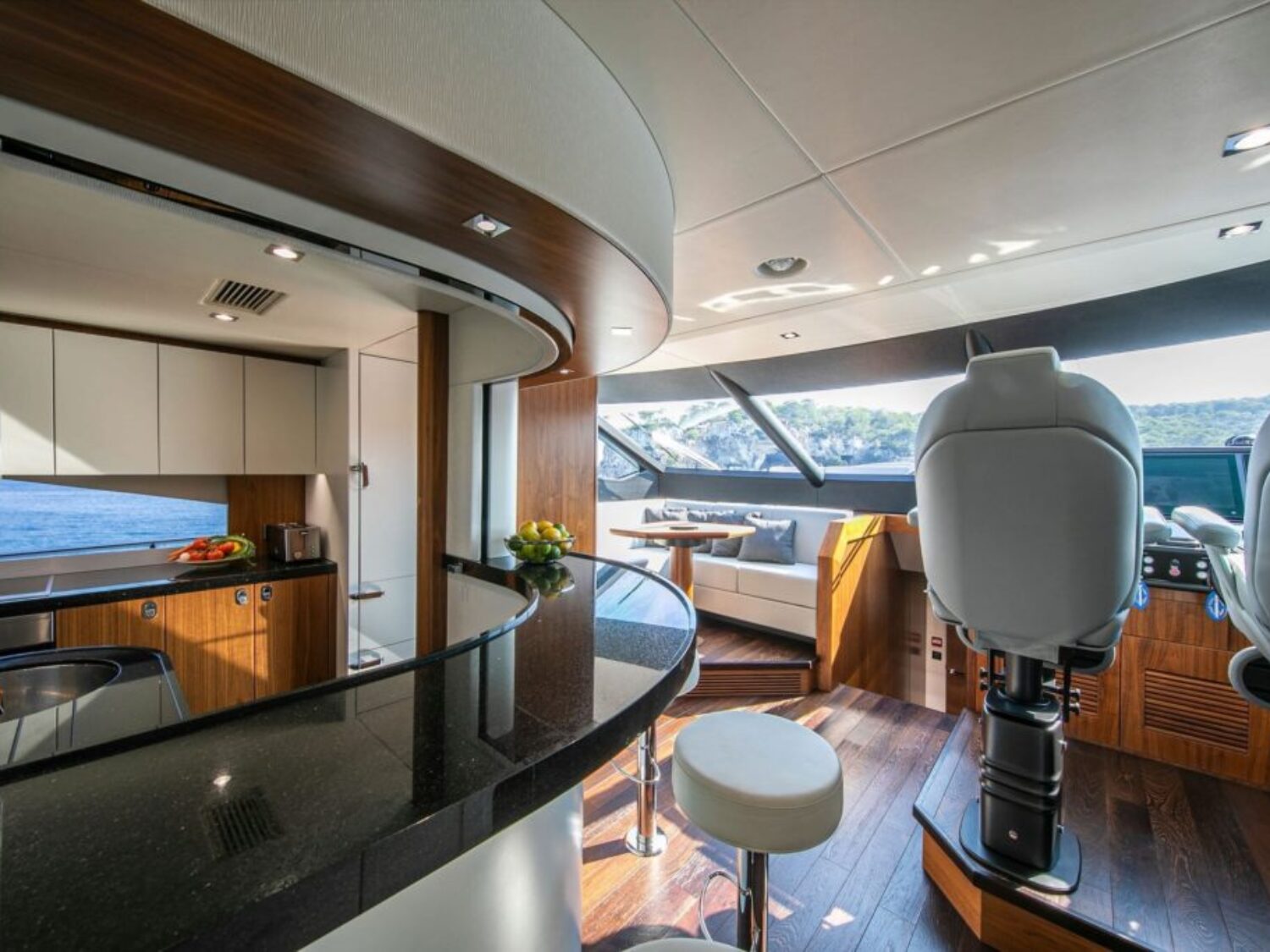 Motor-Yacht-Rush-X-for-charter-in-Mallorca-view-of-galley-and-cockpit-1024x683